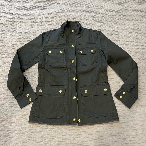NWT J.Crew Factory XXSP Petite Mossy Brown resin-coated twill field jacket - Picture 5 of 12